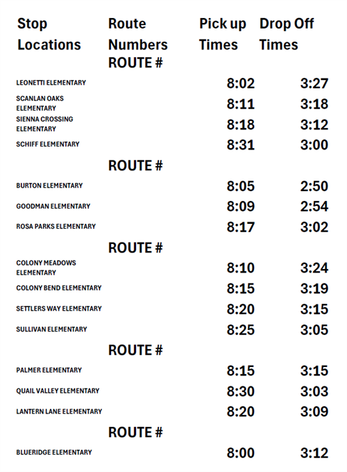 Summer Transportation Schedule